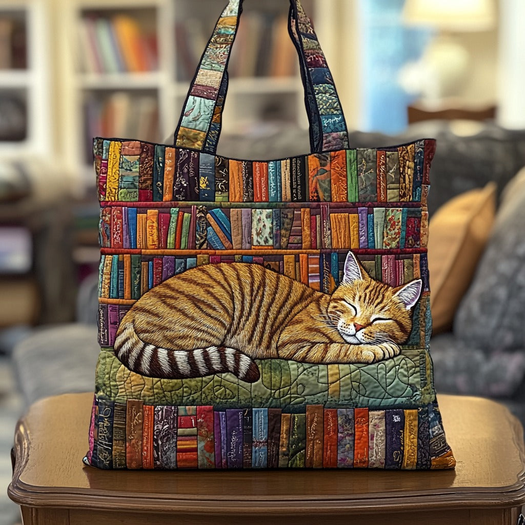 Bookish Cat Nap Quilted Tote Bag