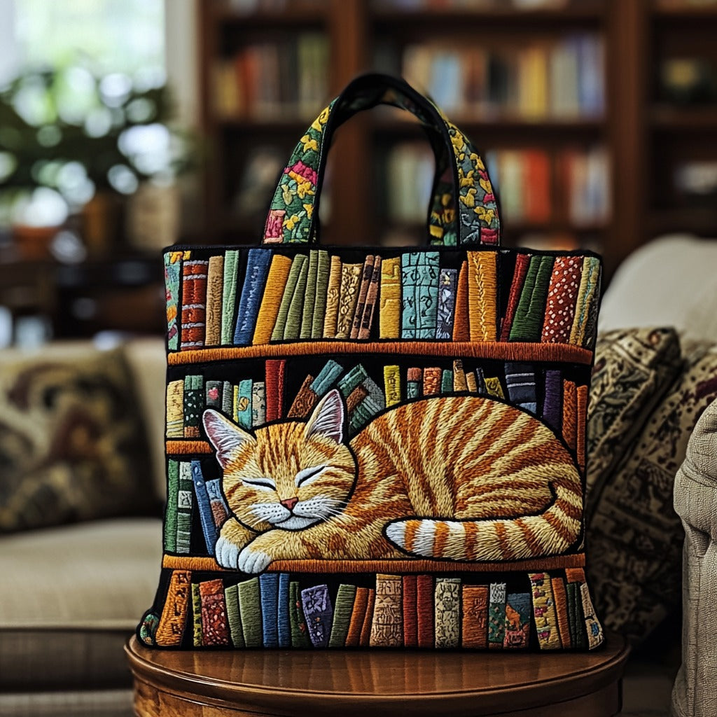 Cat Loves Books Quilted Tote Bag