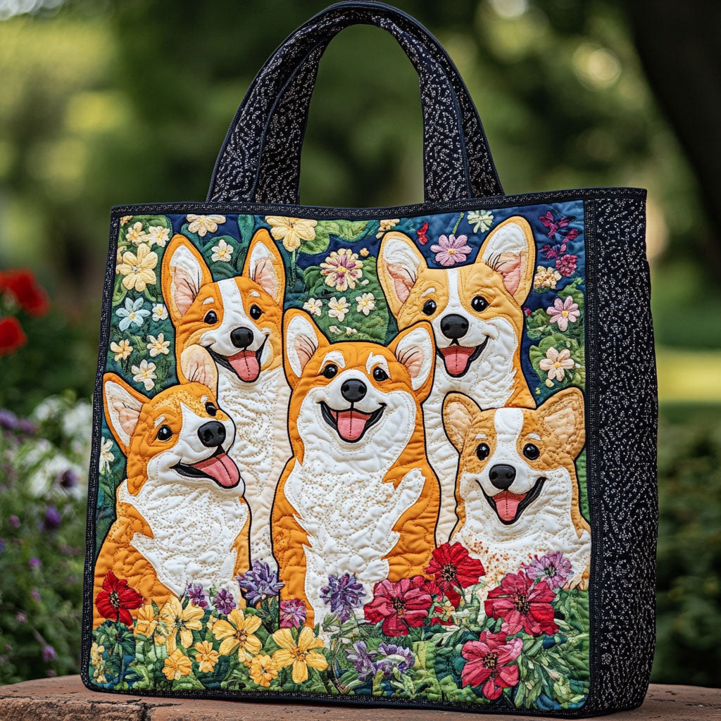 Blooming Corgi Quilted Tote Bag