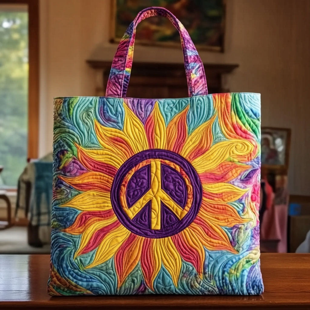 Radiant Peace Sunflower Quilted Tote Bag