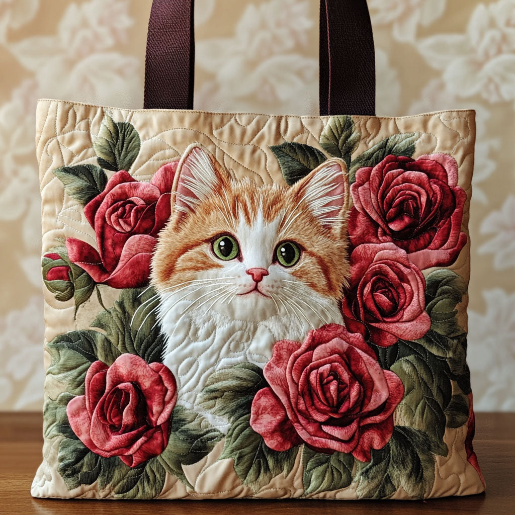 Floral Cat Quilted Tote Bag