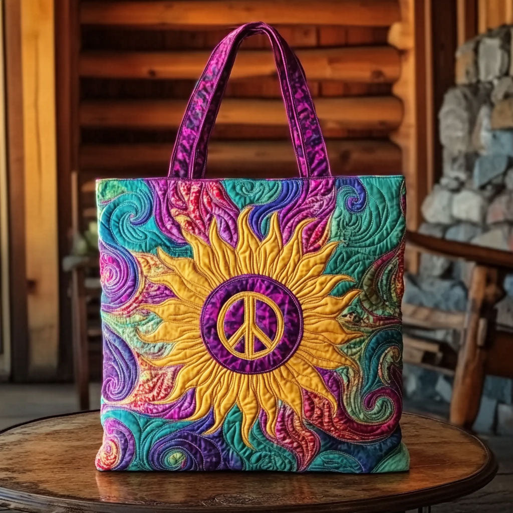 Golden Peace Sunflower Quilted Tote Bag