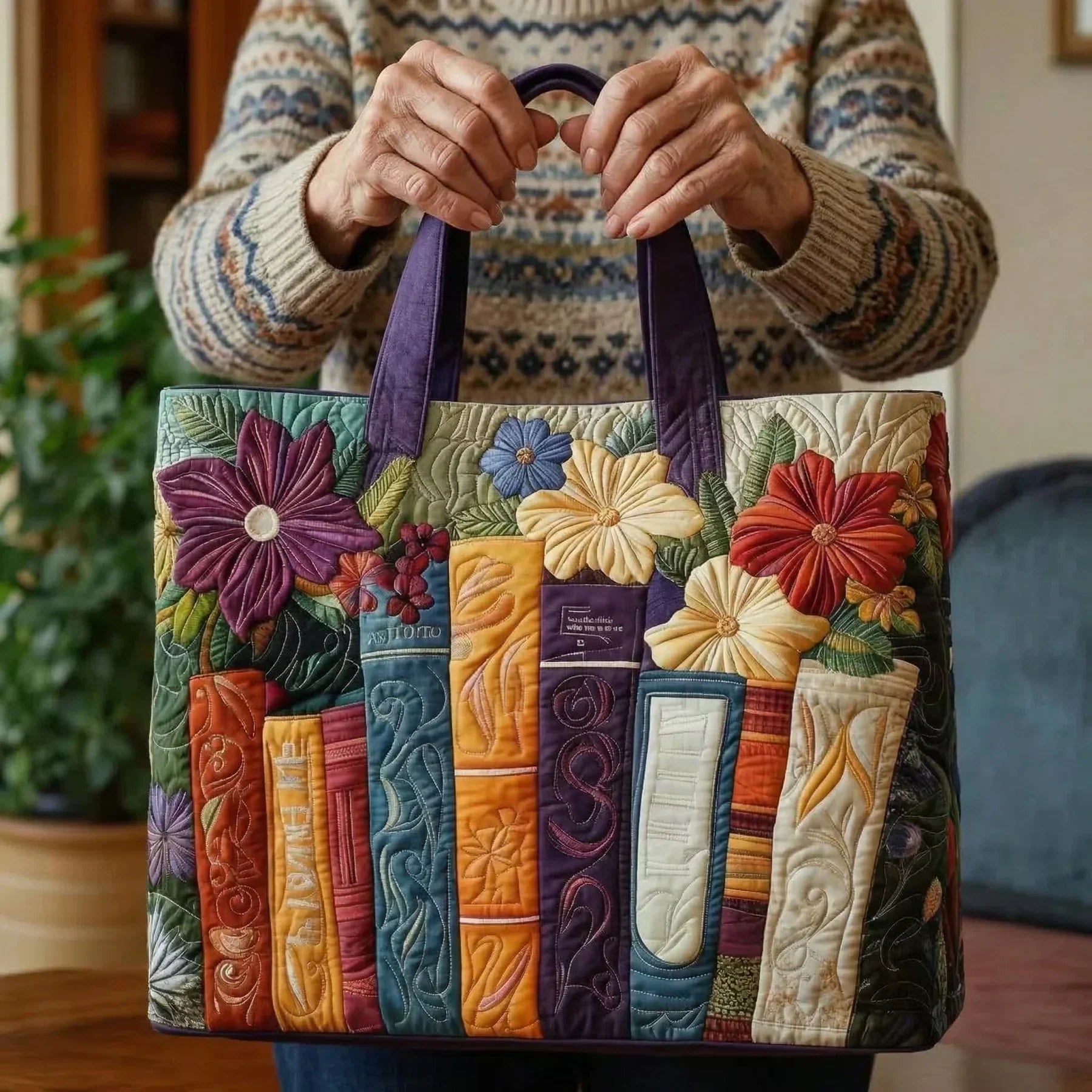 Quilted Tote Bag - Book Lovers