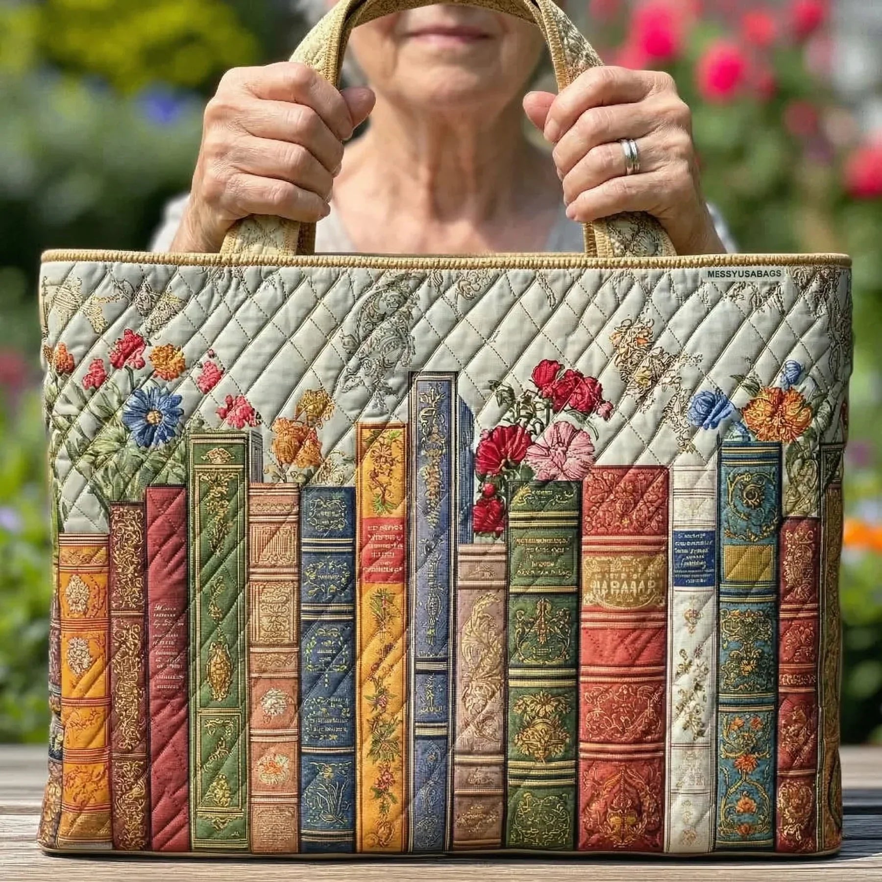 Quilted Tote Bag - Enchanted Library